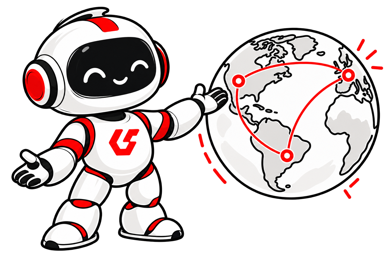 Code Sage Labs mascot presenting international delivery routes